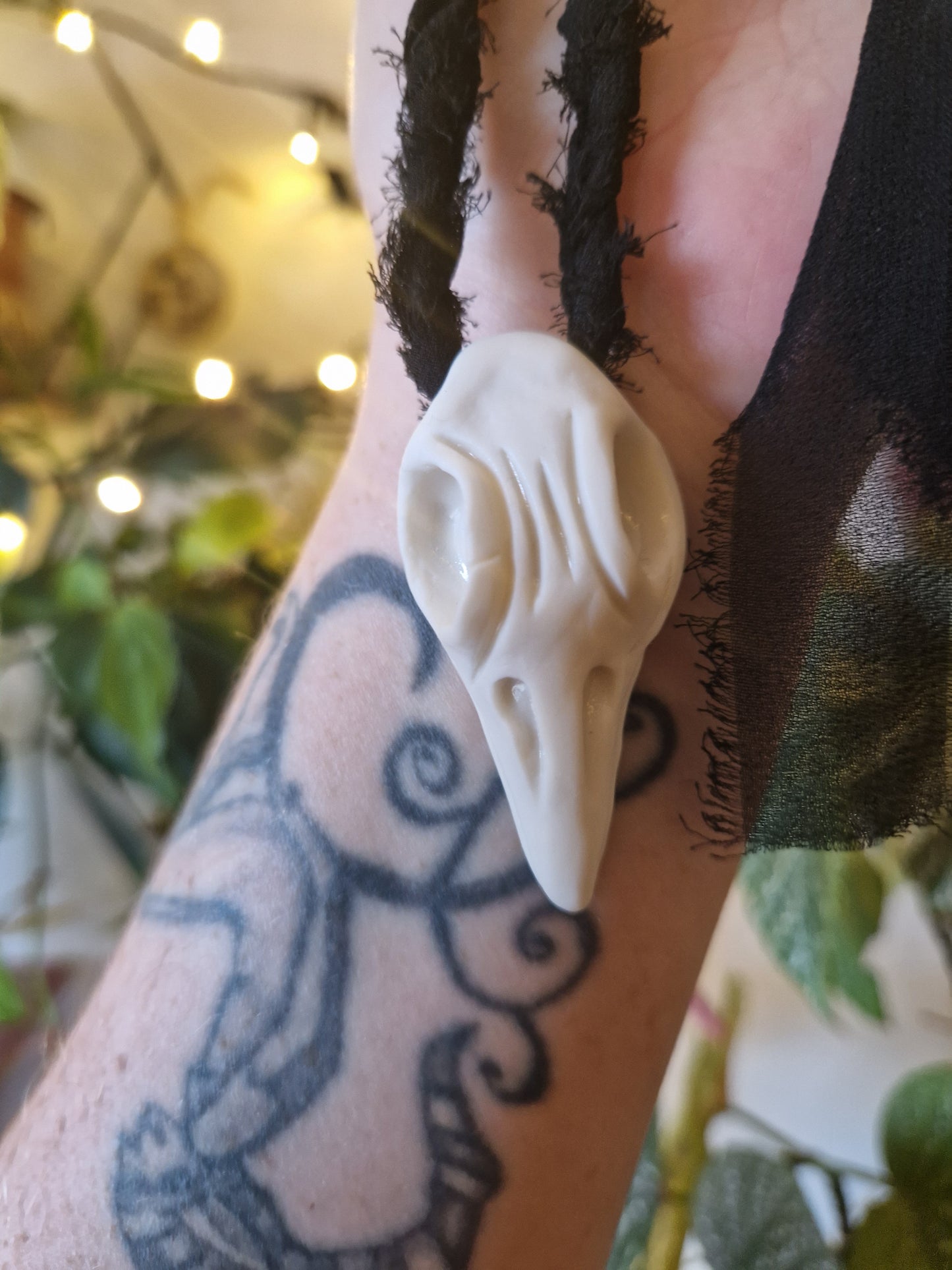 Porcelain raven skull necklace