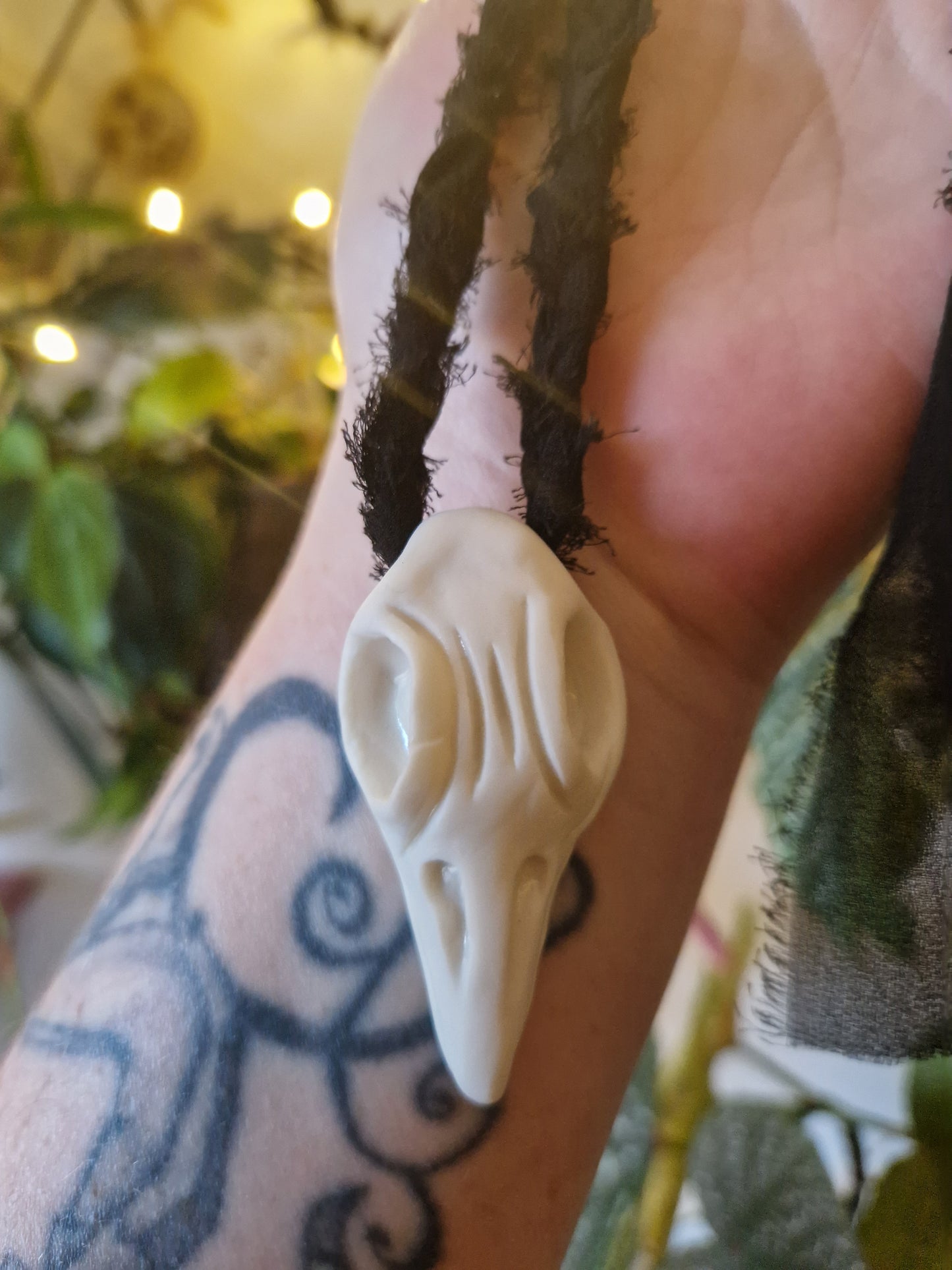 Porcelain raven skull necklace