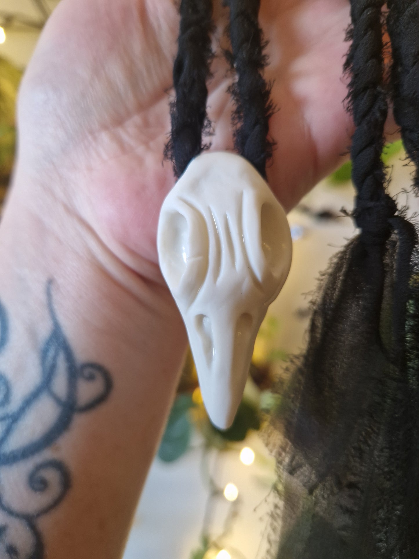 Porcelain raven skull necklace