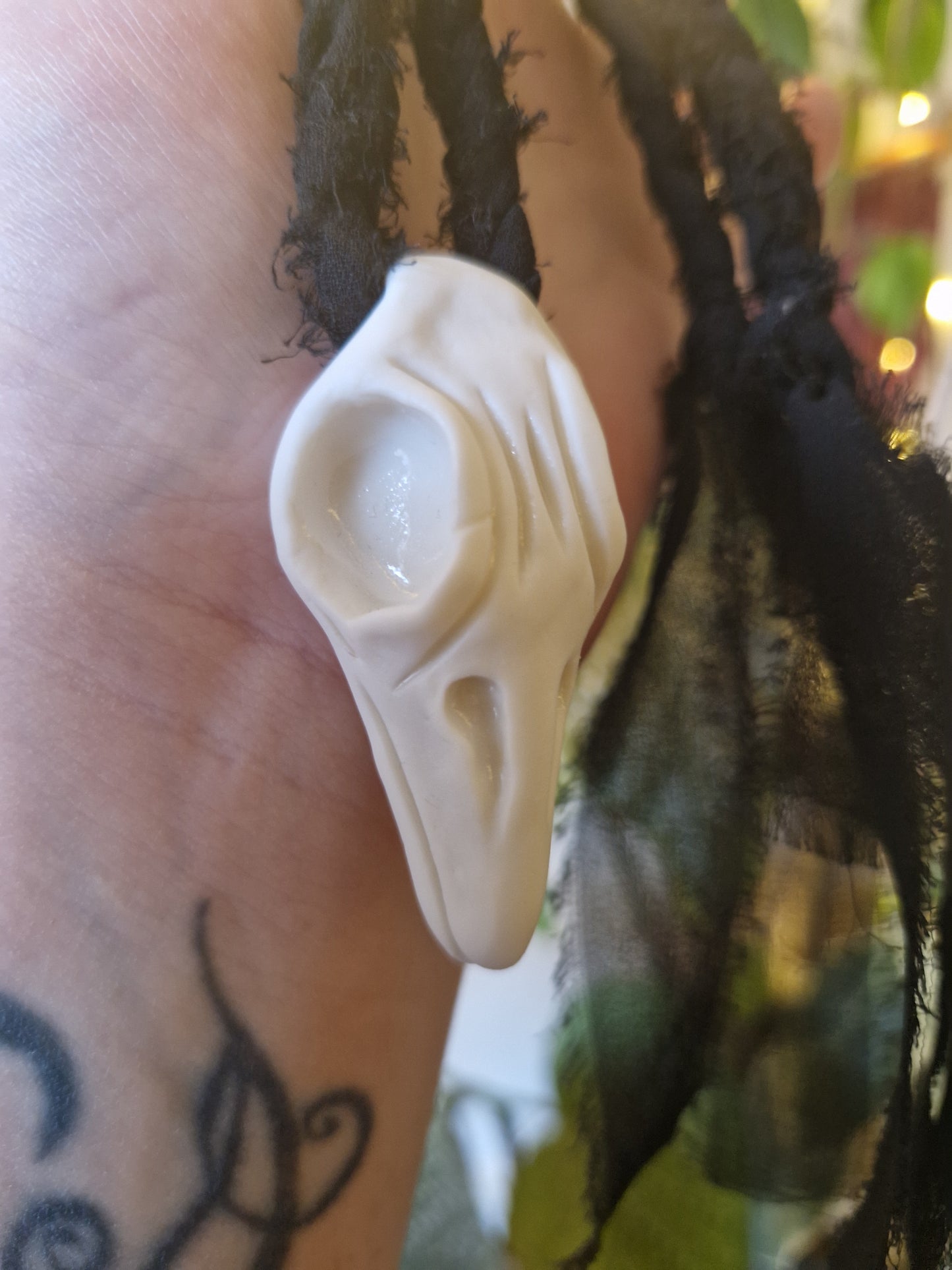 Porcelain raven skull necklace